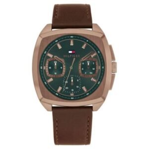 Tommy Hilfiger Quartz Multifunction Green Dial Brown Leather Strap Watch for Men-TH1710557