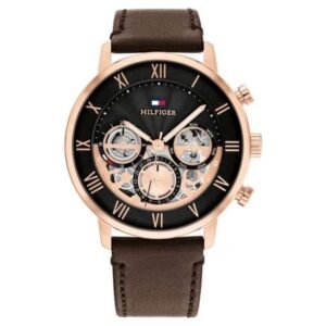 Tommy Hilfiger Quartz Multifunction Black dial Leather Strap Watch for Men-TH1710566