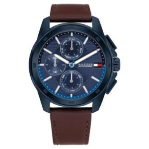 Tommy Hilfiger Quartz Multifunction Blue Dial Brown Leather Strap Watch for Men-TH1710632