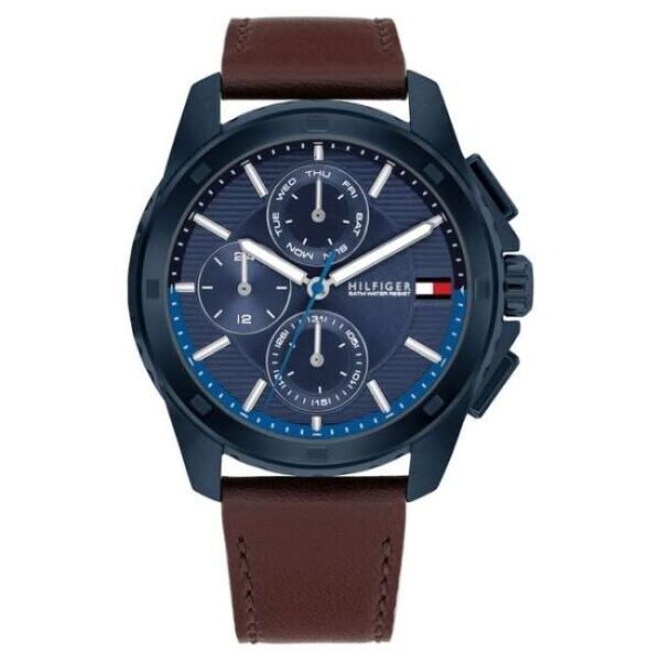 Tommy Hilfiger Quartz Multifunction Blue Dial Brown Leather Strap Watch for Men-TH1710632