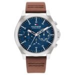 Tommy Hilfiger Quartz Multifunction Blue Dial Brown Leather Strap Watch for Men-TH1710633