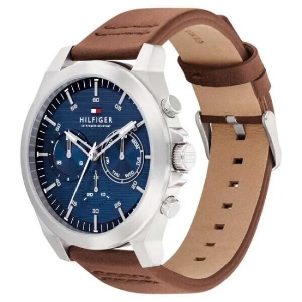 Tommy Hilfiger Quartz Multifunction Blue Dial Brown Leather Strap Watch for Men-TH1710633