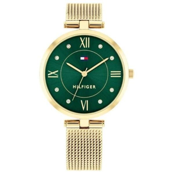 Tommy Hilfiger Quartz Analog Green Dial Golden Stainless Steel Strap Watch for Women-TH1782711