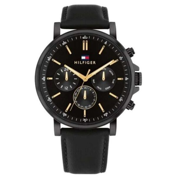 Tommy Hilfiger Quartz Multifunction Black Dial Black Leather Strap Watch for Men-TH1792144