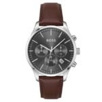 Boss Men Quartz Grey Dial Leather Watch - 1514155