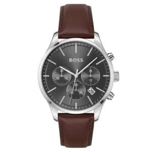 Boss Men Quartz Grey Dial Leather Watch - 1514155