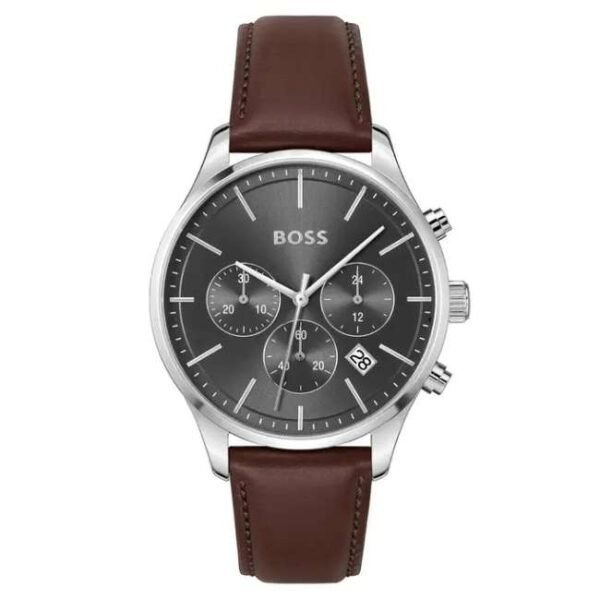 Boss Men Quartz Grey Dial Leather Watch - 1514155