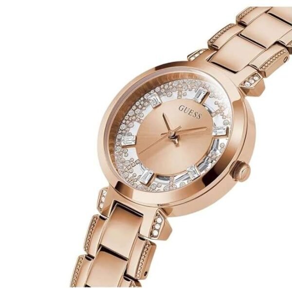 Guess Women Crystal Clear Rose Gold Dial Quartz Watch-GW0470L3