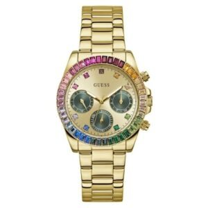 Guess Women Halo Gold Dial Quartz Watch-GW0690L4