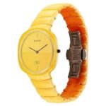 Titan Edge Squircle Camo Quartz Analog Yellow Dial Ceramic Strap Watch For Unisex - 1841qc08