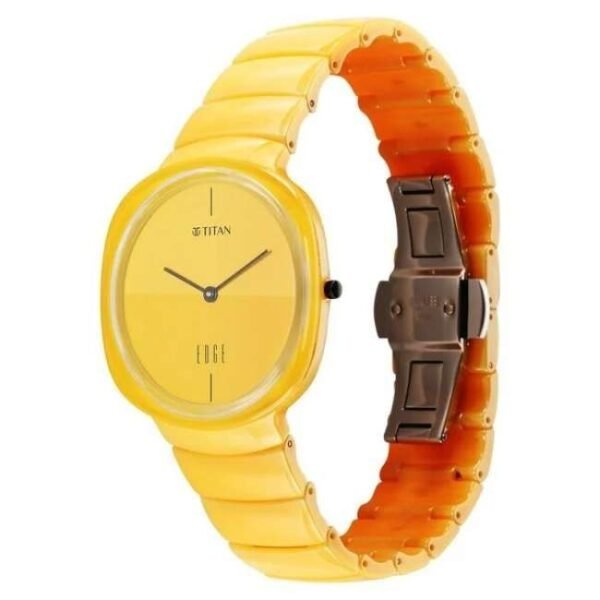Titan Edge Squircle Camo Quartz Analog Yellow Dial Ceramic Strap Watch For Unisex - 1841qc08