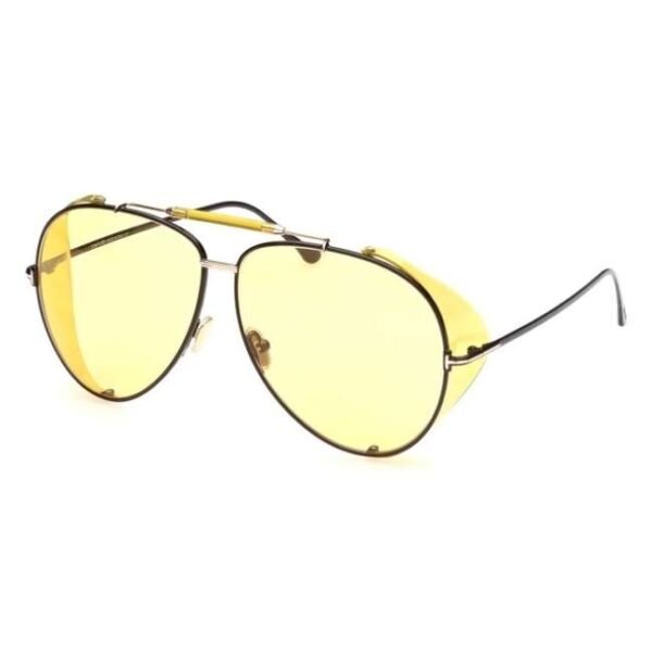 Tom Ford Yellow 100% UV Protected Lens Black Aviator Sunglasses for Men-FT0900 62 01E