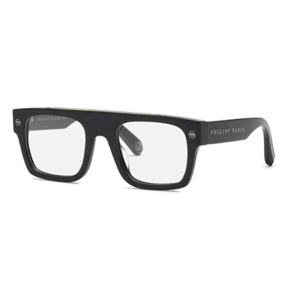 Philipp Plein Men Glossy Black Rectangle Eyeglass -VPP056W 52 700Y