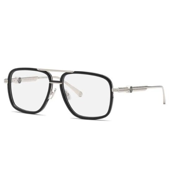 Philipp Plein Unisex Black Silver Pilot Eyeglass -VPP063M 58 K07