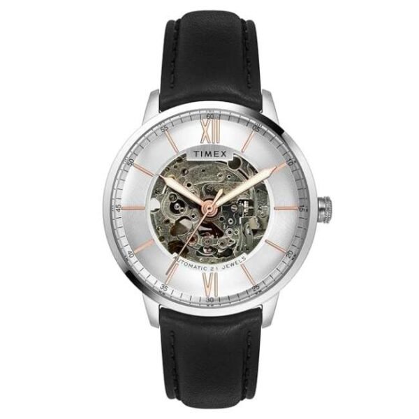 TIMEX E Class Male Silver Analog Leather Watch TWEG23500