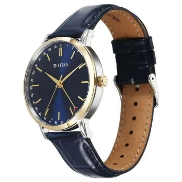 Titan Elegance Leather Blue Men Watch 90202Bl01