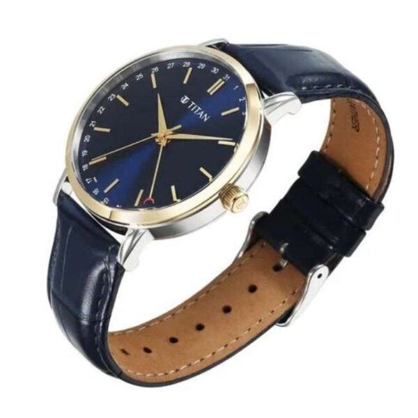 Titan Elegance Leather Blue Men Watch 90202Bl01