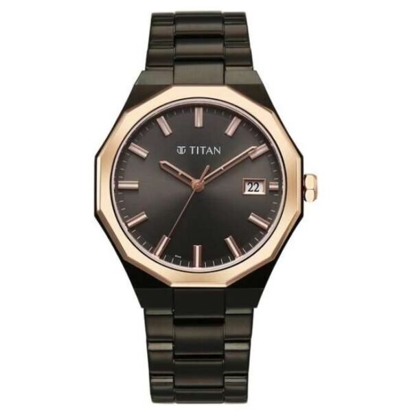 Titan Dodecagon Stainless Steel Black Men Watch 90212Km02