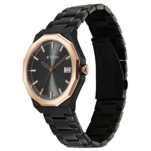 Titan Dodecagon Stainless Steel Black Men Watch 90212Km02