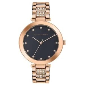 giordano rosegold black women metal watch a2037-44