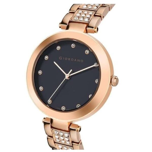 giordano rosegold black women metal watch a2037-44