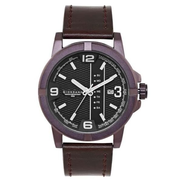 giordano black men leather watch gd-50007-02