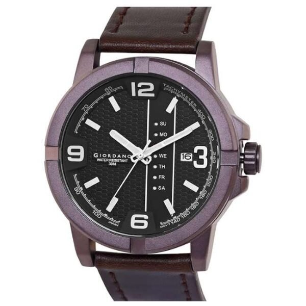 giordano black men leather watch gd-50007-02