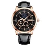 giordano black men leather watch gz-50084-03
