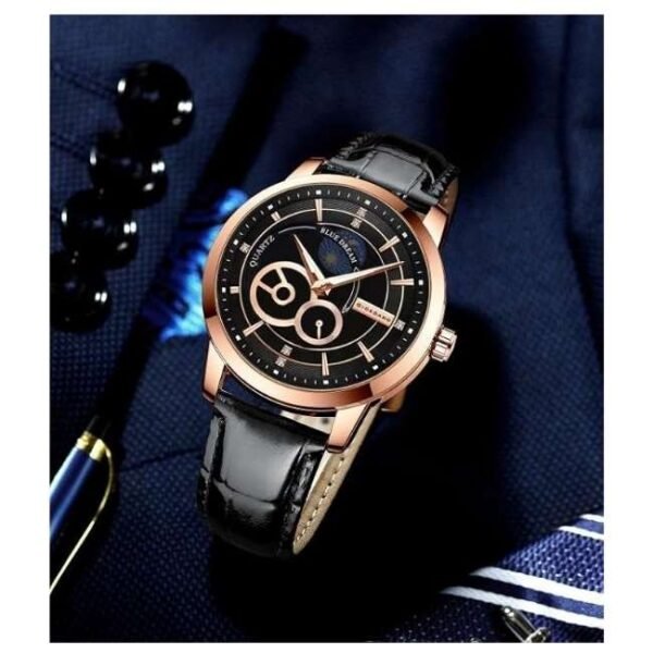 giordano black men leather watch gz-50084-03