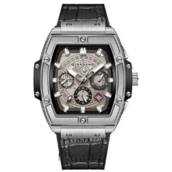 giordano black grey men leather watch gz-50098-07