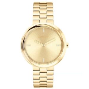 calvin klien twisted bezel stainless steel gold women watch 25100094