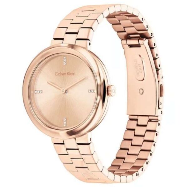 calvin klien twisted bezel stainless steel rose gold women watch 25100095