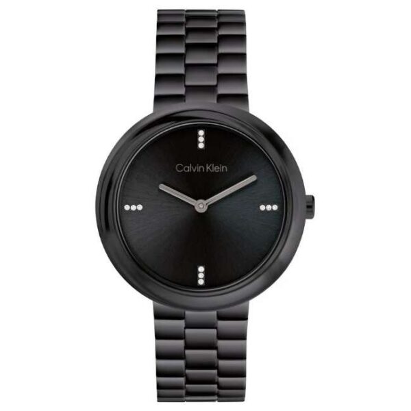 calvin klien twisted bezel stainless steel black women watch 25100096