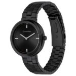 calvin klien twisted bezel stainless steel black women watch 25100096
