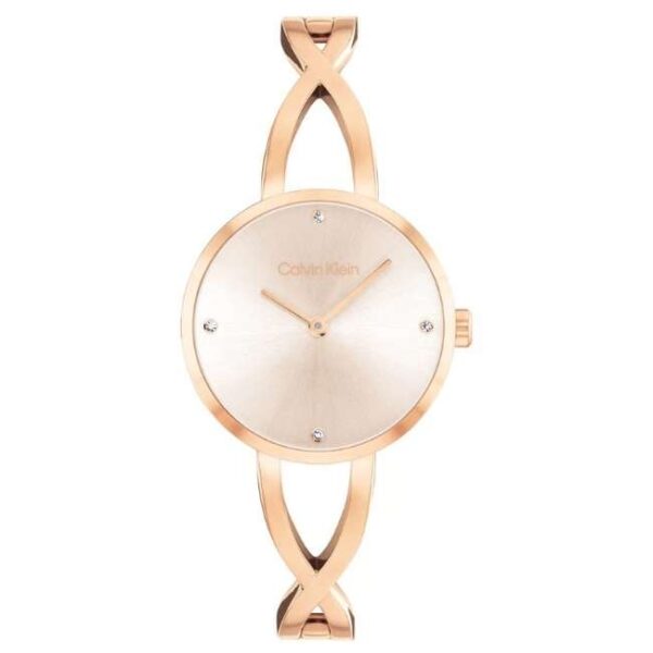 calvin klien sculpted embrance stainless steel rose gold women watch 25100116