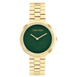 calvin klien twisted bezel stainless steel gold women watch 25100167