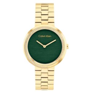 calvin klien twisted bezel stainless steel gold women watch 25100167