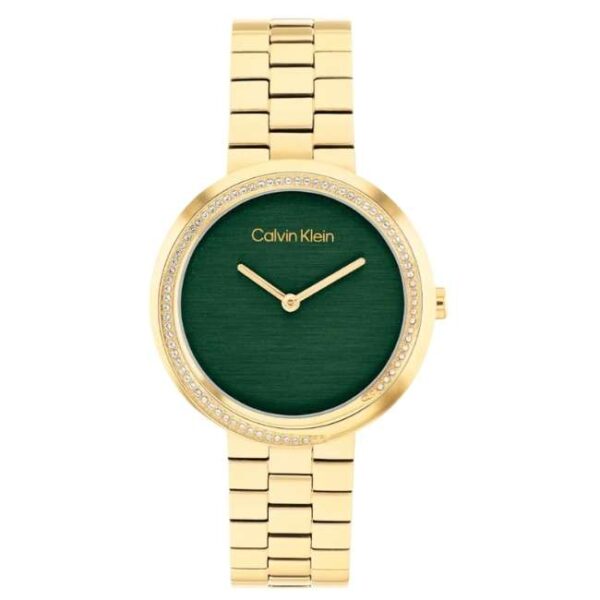 calvin klien twisted bezel stainless steel gold women watch 25100167