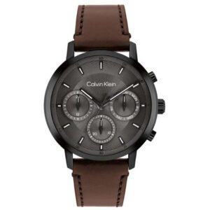 calvin klien gauge leather brown men watch 25200498