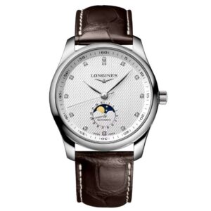 longines leather silver men watch l29094773
