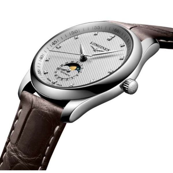 longines leather silver men watch l29094773